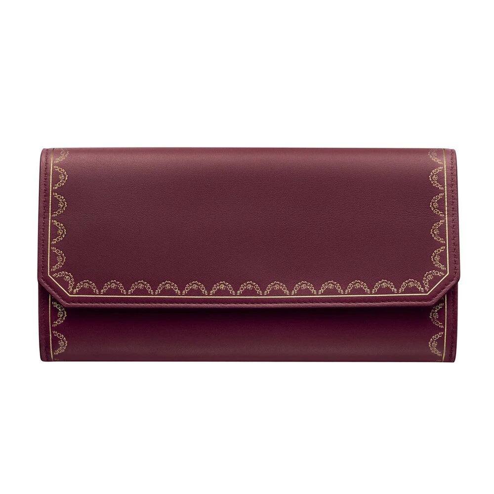 NWT Guirlande de Cartier Flap international Wallet Burgundy Calfskin Golden Trim
